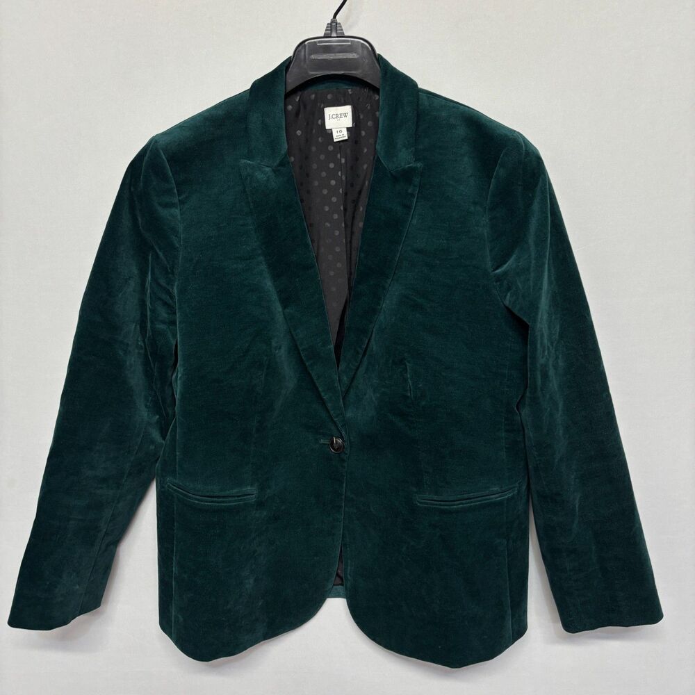J Crew Women Size 16 Green Velvet One Button Blazer Jacket BC800 HO22 C138 -13